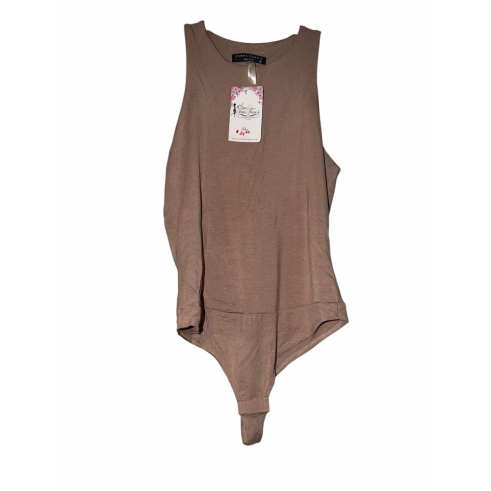 Final Touch High Neck Bodysuit - Caramel Brown - Rayon Modal - Size Medium - NWT